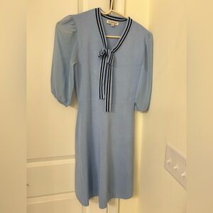 Nanette Lepore Powder Blue Tie-Neck Midi Dress with Stripe Detail